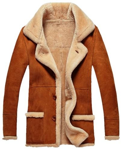 Herren Faux Shearling Jacke Vintage Schaffell Kunstfell Lederjacke Sherpa Gefüttert