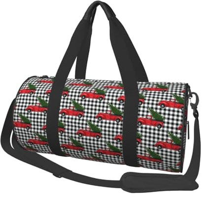 Borsone da viaggio, borsa da viaggio con albero di camion rosso di Natale Buffalo Plaid borsa sportiva da palestra per donne e uomini, borsa da viaggio per weekender, borsa da viaggio per oggetti