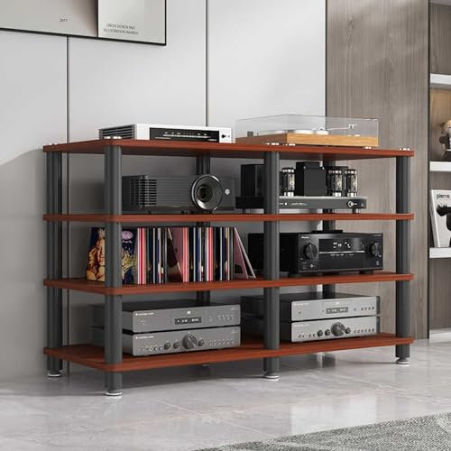 STCERY 4-stufiger AV Medien HiFi-Audioschrank, Audio Rack HiFi Regal, bodenstehender Phonoschrank, Multifunktional Audio/Video Komponenten Rack, for Zuhause/Büro/Theater(Red)
