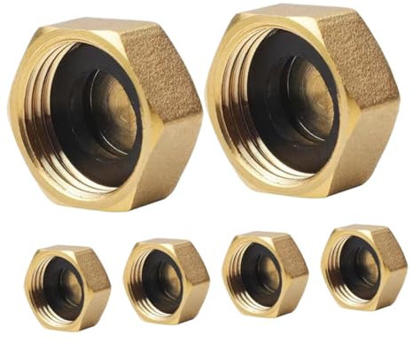 NULYLU 6piezas Tapa Grifo Exterior Jardín Tubería Compresión Tuerca Eslabón Giratorio Surtido Reparación Plomería Tapón Hembra Incluye Arandelas