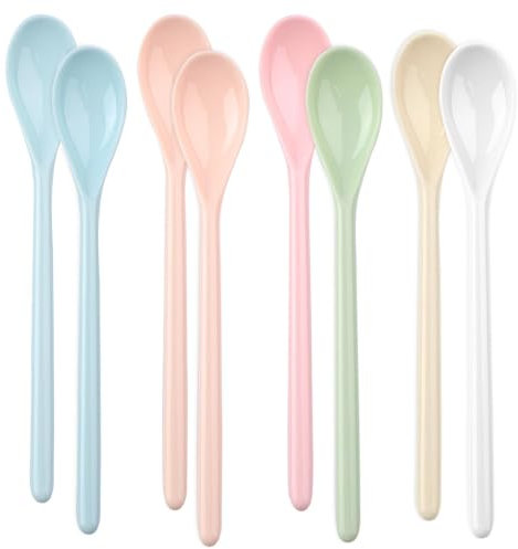 YPLonon Cucchiaio a Manico Lungo 8 pezzi di cucchiai in plastica Cucchiaio di Plastica Stoviglie in Porcellana Anti Goccia Accessori da Cucina per Cucina Caffè Uova Gelato Yogurt Minestra Dessert Riso