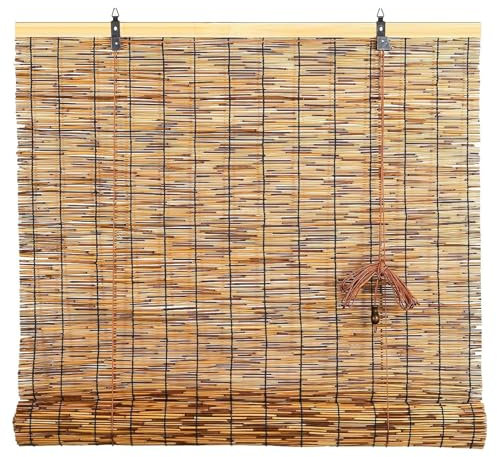 Sichtschutz Bambusrollo, UV Schutz Bambus Jalousie, Aussenberei Schilfvorhänge, Breite 46 68 84 98 102 122 144 156 160 cm, Raffrollo mit Seitenzug, Für Fenster Innen und Außenbereich(W 45cm x H 150cm)