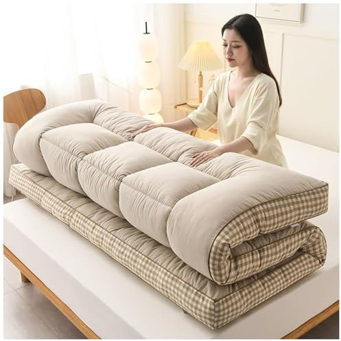 Japanische Futon-Bodenmatratze, Klappbett, extra dick, Campingmatratze, traditionelle Schlafmatte für Schlafzimmer und Camping, Beige, 150 x 200 cm