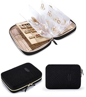 Pochette Rouleaux à Bijou Boîte de Rangement Bijou Voyage, Trousse Pliable pour Bagues Boucles d'Oreilles Colliers Montres Bracelets Broches