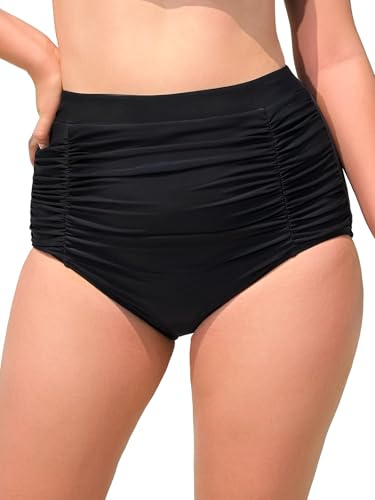 Ocean Blues Women's High Waisted Bikini Bottoms Tummy Control Swimwear Ruched Beach Briefs