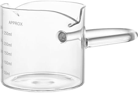 Rdxanc Bicchiere da shot in vetro borosilicato con doppio beccuccio, misurino per caffè espresso con manico