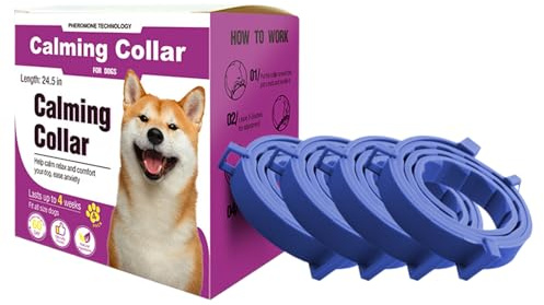 Set med 4 lugnande hundhalsband – naturlig lugnande, hållbara lättnadshalsband med justerbar längd, luktfria kragar, feromonhalsband för att lugna hundar