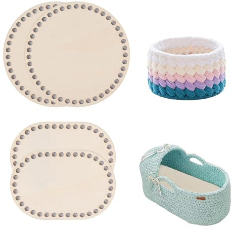 COYUN 4 Pezzi Fondi per Cestini da Lavorare all'Uncinetto, Fondi in Legno Naturale per Cestini, Base per Borsa in Legno, Set di Fondi per Cestini per Filo e Uncinetto, per Progetti Fai da Te