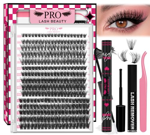 3D Style Cluster Lashes Kit Individual Lashes Kit with 300 Pcs Lash Clusters Lash Bond and Seal Lash Tweezers Eyelash Remover Easy to Apply at Home