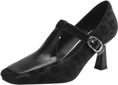 XIEPP Mary Jane-pumps med kvadratiskt tåområde för kvinnor för pendling, bekväm design, svart, 38 EU