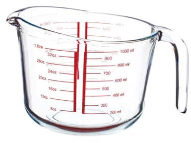 WEKADRIN Jarra Medidora de Vidrio Templado con Escala Transparente para Cocina y Repostería Resistente Altas Temperaturas Diseño de Boca Ancha para Fácil Limpieza y Lectura Precisa de