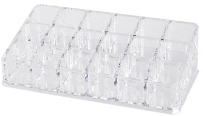 Présentoir à Rouges à Lèvres en Acrylique Transparent, 18 Compartiments | Rangement Cosmétique Simple, Forme Trapèze, Acrylique Dur, pour Usage Professionnel ou Domestique, Maquillage
