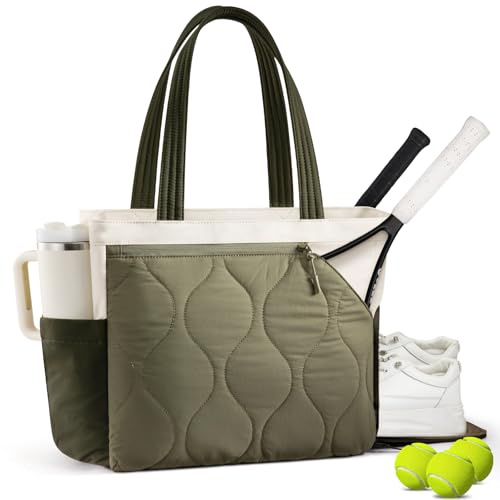 Sucipi Tennis Gym Bag for Women - Tennis Tote Bag Holds 2 Rackets with Shoe Compartment & Wet Pocket, Water-Resistant Duffel Bags fits up to 15.6 Laptop for Work Travel Weekend, Green