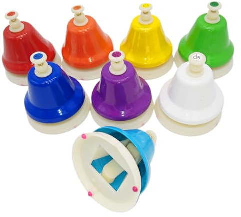 Campanas de Mano de 8 Notas – Campanas Musicales educativas Coloridas, Juego de 8 prensados a Mano | Detalles de diseño para la construcción de Habilidades, propósito de Aprendizaje Divertido