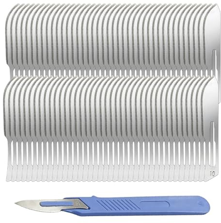 GOEDCH 100 Stück Sterile Skalpellklingen Figur 10: Skalpellklingen Karbonstahl Ersatzklingen, Sterilisiert Skalpellklingen Steril für Skalpellhalter Nr 3, zum Papierschneiden Modellieren, Medizin
