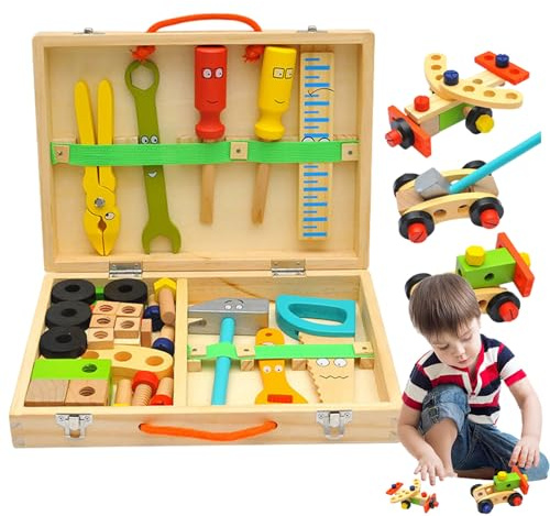 Cassetta degli attrezzi per bambini – Giocattoli educativi in legno – Set di attrezzi per bambini – Per la casa asilo compleanno a partire da 2 3 4 anni