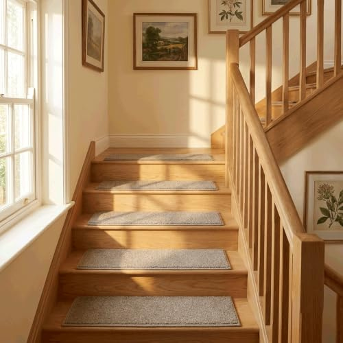 COSY HOMEER Stair Treads Carpet 15 Pack, Non-Slip Polyester Stair Treads for Indoor Stairs Safety, Quick Peel Self-adhesive Stair Runner Carpet Pads, Machine Washable, 21 x 73cm, Beige