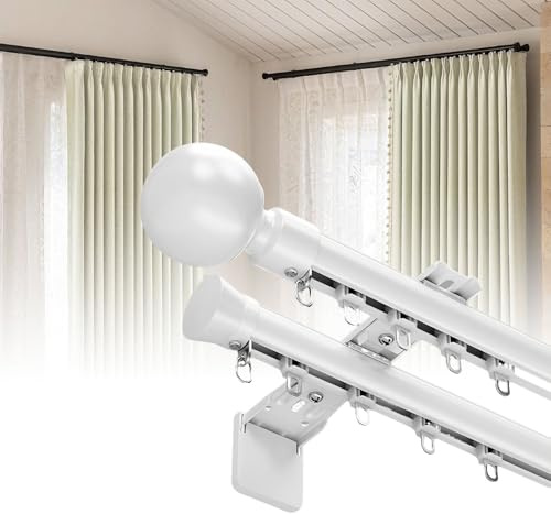Guida Doppia per Tendaggi con Rullini, Bastoni per Tende Moderni per Tenda e Velatura, Binario per Tende Arricciate in Alluminio per Soggiorno Camera da Letto(White,3.2m)
