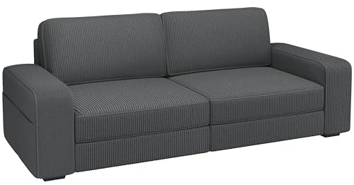 Yaheetech Divano a 2 Posti in Velluto Divanetto Imbottito con Braccioli e Schienale Sofa con Tasche Portaoggetti Laterali per Salotto Soggiorno 212 × 81.5 × 83.5 cm Grigio