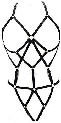 LIVE4COOL Conjunto de Brasier de Jaula sin Copas, lencería elástica para Mujer, Ajustable, con Tirantes Huecos, cinturón Sexy, Negro 1, Talla Única