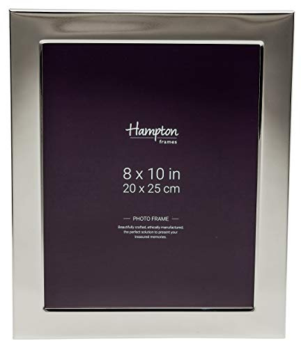 Hampton Frames | WOBURN Picture Photo Frame 8x10 (20x25cm), Silver, Glass | Engravable, Velvet Back, Freestanding | Display for Home or Office