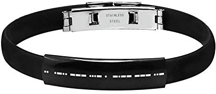 Personalizza Bracciale in pelle e silicone codice Morse per uomo Bracciale inciso con codice segreto per fidanzato Fratello Padre Marito Bracciale padrino Messaggio nascosto (silicone-2)