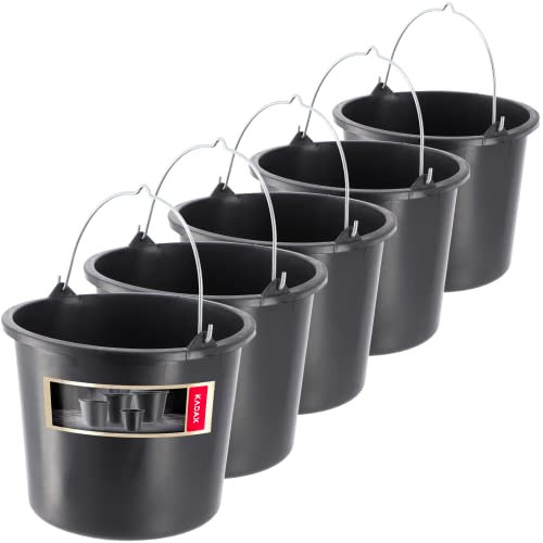 Secchio da costruzione kadax in plastica, 5L, secchio di mortaio per giardino, cantiere, secchio con manico, secchio d'acqua, secchio di cemento stabile, secchio di mortaio, secchio in gesso, nero (5)