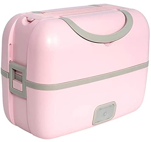 FOMT 1.3L Electric Lunch Box,Portable Mini Rice Cooker Stainless Steel Removable Liner/Heat Preservation Lunch Box/Egg Steaming Rack Suitable for Office,School And Home Use,Pink