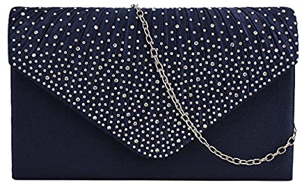 MEGAUK Damen Glitzer Clutch Satin Strass Unterarmtasche mit Abnehmbare Kette für Hochzeit Wedding Ball Bankett Prom Party