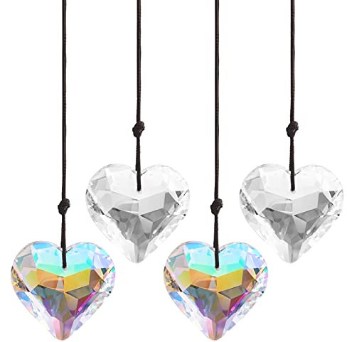 Acchiappasole Cristallo Prisma,Forreen 4 Pezzi Suncatcher Crystal da Appendere Vetro Cuore Acchiappa-Sole Trasparente Colorato Pendenti a Prisma per Casa Giardino Auto Ufficio (2 Colori)