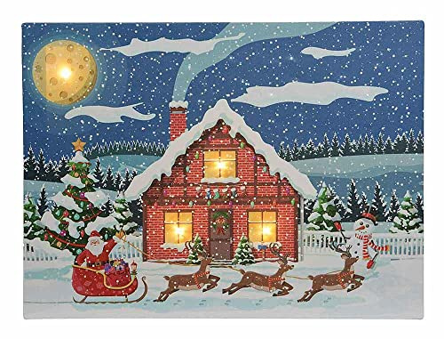 zeitzone LED Bild Winterlandschaft Weihnachtsmann Schlitten Schneemann Wandbild 28x38cm