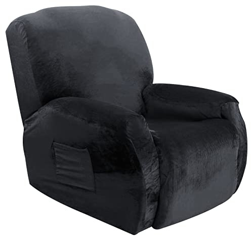 Recliner Chair Cover 1 Seater - Super Soft Thick Velvet Stretch Recliner Couch Covers Sofa Chair Slipcover with Side Pocket for Recliner Sofa Chair Furniture Protector(4 Pieces for 1 Seater)
