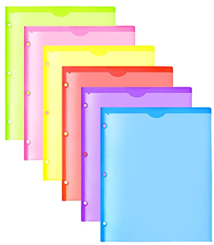 WOT I Heavy Duty Plastic Folders with Clear Front Pockets - 6 Pack, Extra Thick Folders with Pockets and Holes for Binders, with Card Slot for Letter Size Paper Assorted Colors