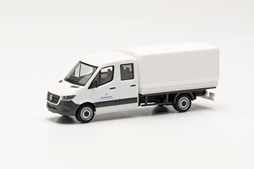Herpa Militär Modellauto Mercedes-Benz Sprinter Doppelkabine mit Plane „Bundeswehr Fuhrpark Service originalgetreu im Maßstab 1:87, Auto Modell, Modellbau Sammlerstück, Army Deko Automodelle, Weiß