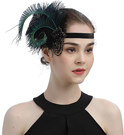 Kopfschmuck 20er Jahre Accessoires 1920s Stirnband Feder Haarreif Haarband Hochzeit Kopfbedeckung Fascinator Feather Headband Haarschmuck Haarreif Accessoires for Cocktail Fasching Vintage Tea Party
