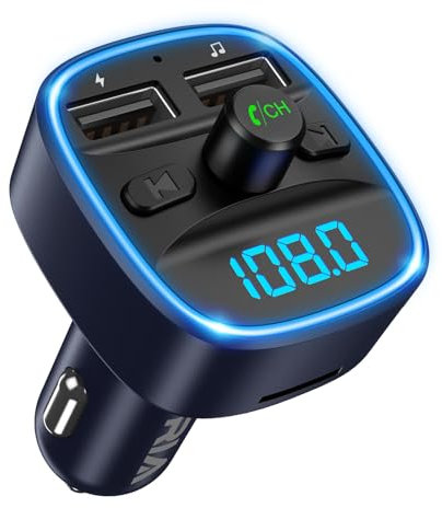 ORIA Bluetooth 5.3 Car Adapter, Radio Receiver Audio FM Transmitter, Universal Car Charger for 12V/24V Cigarette Lighter, Music Player Supports TF Card & USB Disk