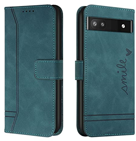 Bravoday Hülle für Google Pixel 6A, PU Ledertasche Handyhülle Flip Schutzhülle Kompatibel mit Google Pixel 6A, mit Kartenfäch & Kickstand, Grün