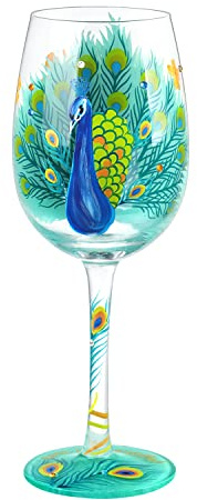 NymphFable Bunte Weingläser Pfau Personalisiertes Handgemalt Weinglas Geschenk für Frauen mit Geschenkbox, 15oz