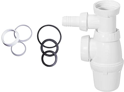 Wirquin 39370003 Assortiment de Joint de Siphon, Blanc et Noir & SP3223 Siphon d'évier, blanc