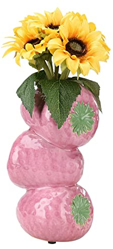 BestAlice Vase à fraises pour fleurs, joli vase décoratif en céramique, arrangement créatif de fraises pour la maison et le bureau (rose)