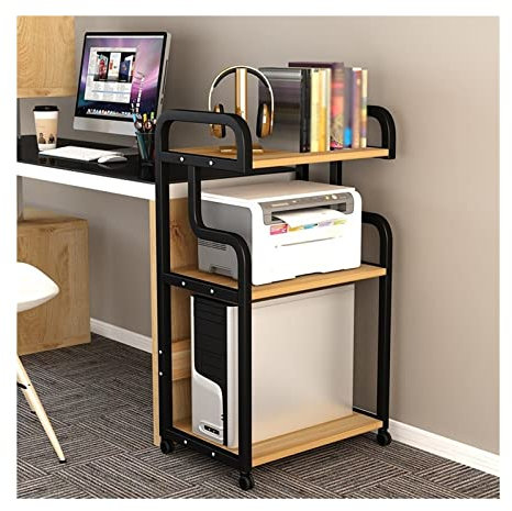 Soporte CPU Bajo Mesa Soporte de impresora con soporte de torre for PC, carro de impresora de 3 niveles con almacenamiento, soporte de CPU móvil con marco de acero resistente for el hogar y la oficina