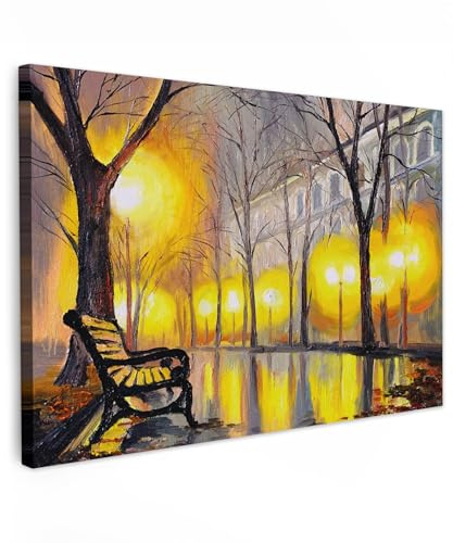 MuchoWow© Bilder Groß XXL Wohnzimmer Deko Modern Wandbild Foto auf Leinwand | 120x80 cm - Bild Schlafzimmer Room Decor Geschenke Kunstdruck - Gemälde - Bank - Wasser - Licht - Ölgemälde