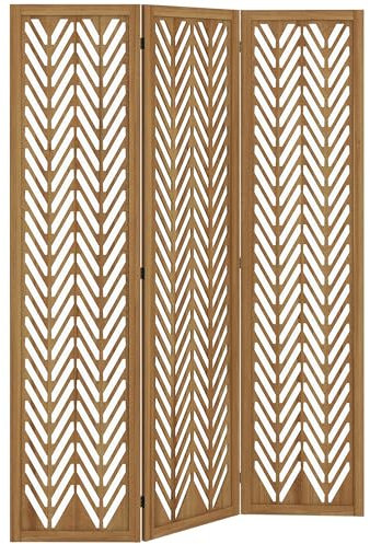 HOMCOM Biombo de 3 Paneles Separador de Ambientes Plegable 120x1,7x170 cm Divisor de Habitación de Madera con Patrones Geométricos para Oficina Dormitorio Natural
