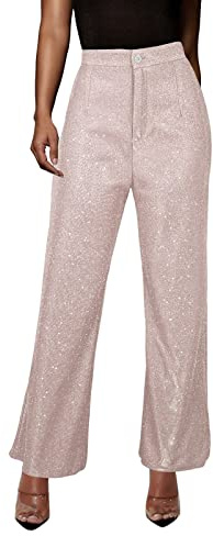 Fulidngzg Pailletten Hose Damen, Schwarz Weit Glitzerhose Festliche Hosen Lang Party Glitzer XXL Silber Gold Elegant Pailettenhose Yogahose