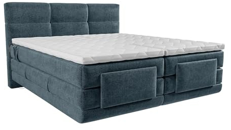 Vente-unique - Ensemble Complet boxspring tête de lit capitonnée + sommiers Relaxation électrique + Matelas + surmatelas - 2 x 80 x 200 cm - Tissu - Bleu - LODI de Palacio