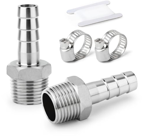 ERGAOBOY 2 Pcs 304 Stainless Steel 6 MM Barb to 1/2 BSP Male Hose Barb Fittings, Compression Fitting for Water, Industrial