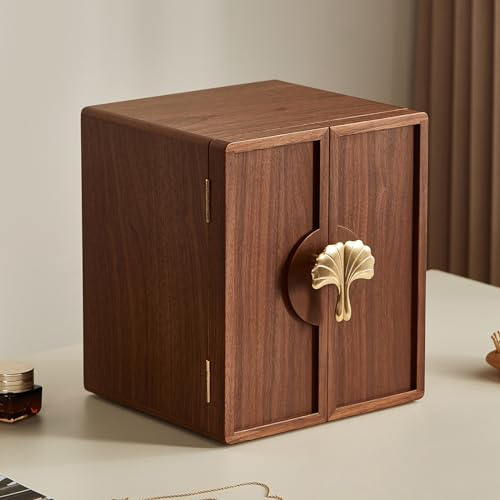 Homruilink Wooden Jewellery Box 5 Layer Black Walnut Large Jewellery Organiser with Brass Handle for Necklaces Rings Earrings Watches Storage, Gift for Her
