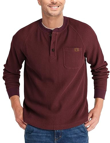 zitysport Henley Shirts Herren Langarm Casual Waffel Henley Hemd Männer Thermal Freizeithemd 3-Knopf Classic Henley T-Shirt Herren mit Brusttasche