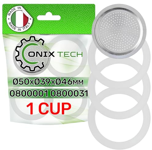 ONIX TECH Lot de 3 Joint Cafetiere Italienne et 1 Filtres pour Cafetières 1 Tasse avec Code Original 0800001 0800031 pour Bialetti - MADE IN ITALY
