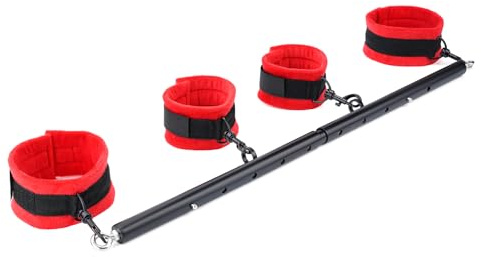 Spreader Bar Expandable Exercise Black Stainless Steel Bar with 4 pcs Black Fur Adjustable Strap, Yoga Training Fitness Gear, Workout Bar,Sports Gym Kit